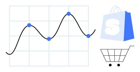 E-commerce Sales Data Chart with Shopping Bag and Cart Icons Ilustración de archivo