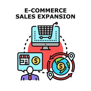 E commerce sales expansion concept increasing global online shopping Stock Illustration
