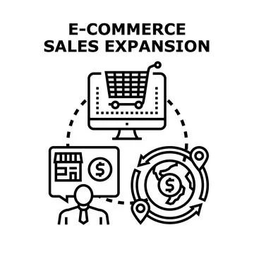 E commerce sales expansion concept increasing global online shopping Stock Illustration