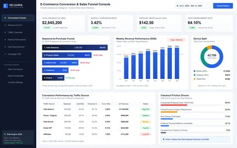 E-commerce Sales Funnel and Conversion Rate Analytics Dashboard Interface 스톡 일러스트