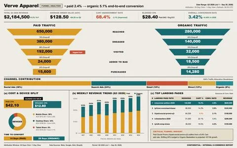 E-commerce Sales Funnel Report Dashboard with Marketing Performance Metrics Stock Illustration