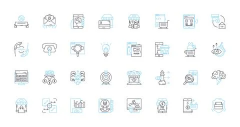 E-commerce sales linear icons set. Marketing, Conversion, Sales, Traffic Illustrazione stock