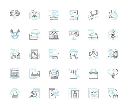 E-commerce sales linear icons set. Marketing, Conversion, Sales, Traffic 스톡 일러스트