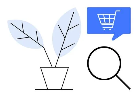 E-commerce Search Concept with Shopping Cart Symbol and Plant Illustration Stock Illustration