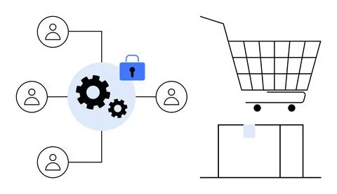 E-commerce Secure Transaction System with User Interaction and Package Delive Stock Illustration
