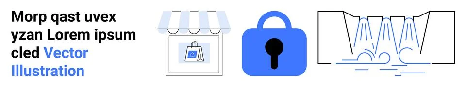 E-commerce Security and Data Flow Concept with Storefront and Padlock Icons 스톡 일러스트