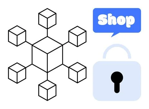 E-commerce Security and Decentralization with Blockchain Technology Concept Stock Illustration