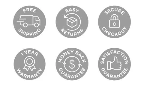 E-commerce security badges risk-free shopping icons set Stock Illustration