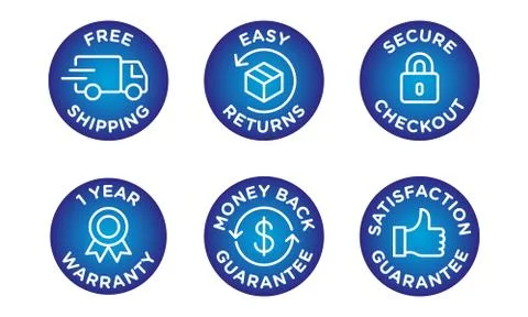 E-commerce security badges risk-free shopping icons set Stock Illustration