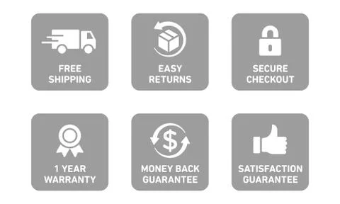 E-commerce security badges risk-free shopping icons set Stock Illustration