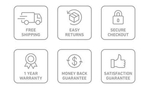 E-commerce security badges risk-free shopping icons set Stock Illustration