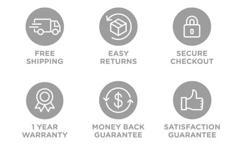 E-commerce security badges risk-free shopping icons set Stock Illustration