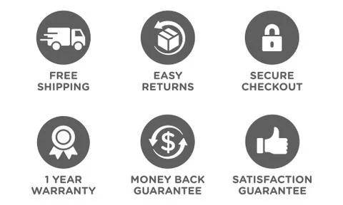 E-commerce security badges risk-free shopping icons set Stock Illustration