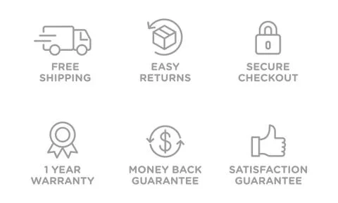 E-commerce security badges risk-free shopping icons set Stock Illustration