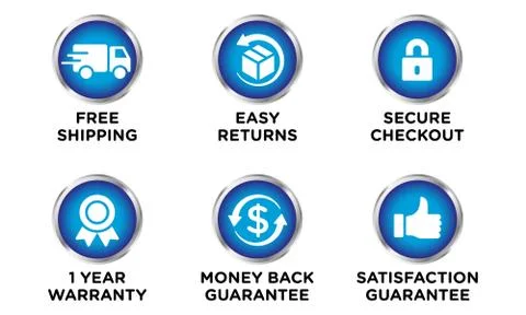 E-commerce security badges risk-free shopping icons set Stock Illustration