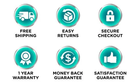 E-commerce security badges risk-free shopping icons set Stock Illustration