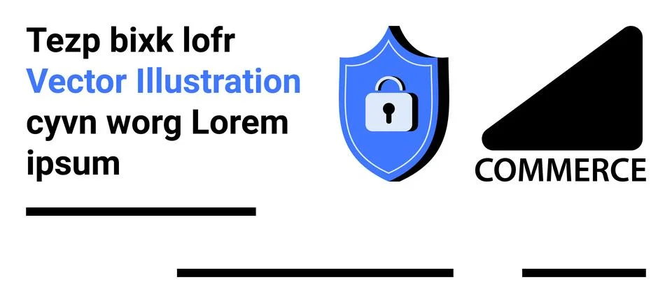 E-commerce Security Concept with Shield, Lock Icon, and Abstract Shapes Stock Illustration