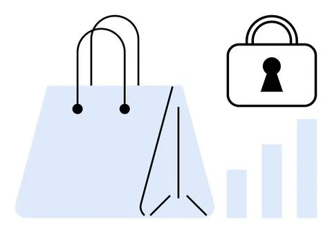 E-commerce Security Shopping Bag, Bar Chart, and Padlock Highlight Online P.. Stock Illustration