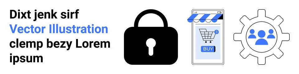 E-commerce Security Solutions with Lock, Online Shop, and Users Icon Graphics Stock Illustration