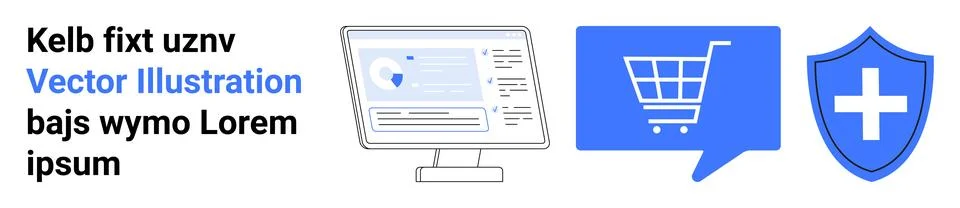 E-commerce Security Vector with Shopping Cart, Shield, and Monitor Elements Stock Illustration