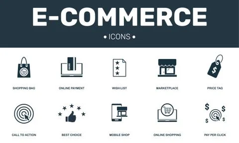 E-commerce set icons collection. Includes simple elements such as Wish list Stock Illustration