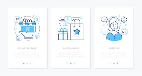 E-commerce - set of line design style vertical web banners Stock Illustration