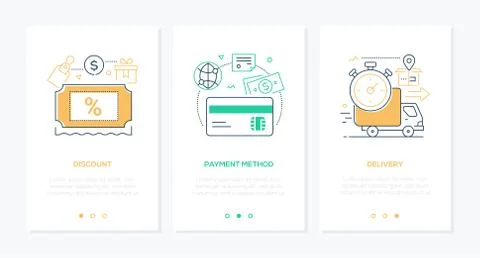 E-commerce - set of line design style vertical web banners Stock Illustration