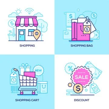E-commerce - set of line design style colorful illustrations Stock Illustration