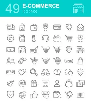 E-commerce set vector icons shopping and online Stock Illustration