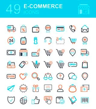 E-commerce set vector icons shopping and online Stock Illustration