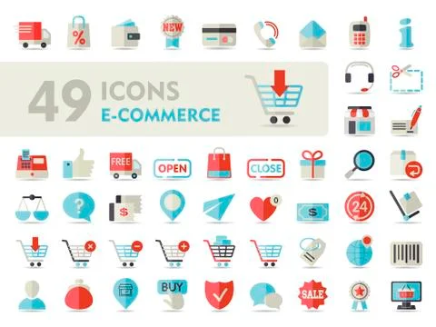 E-commerce set vector icons shopping and online Stock Illustration