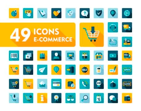 E-commerce set vector icons shopping and online Stock Illustration