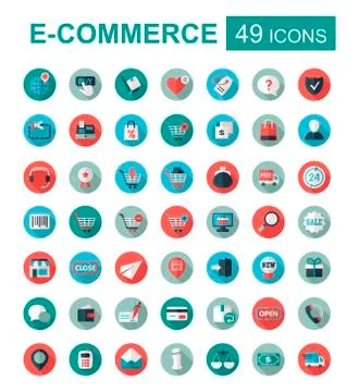 E-commerce set vector icons shopping and online Stock Illustration
