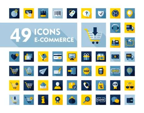 E-commerce set vector icons shopping and online Stock Illustration