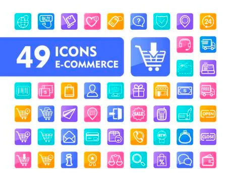 E-commerce set vector icons shopping and online Stock Illustration