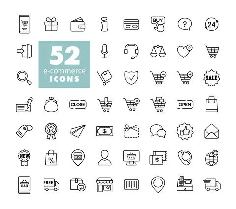 E-commerce set vector icons shopping and online Stock Illustration