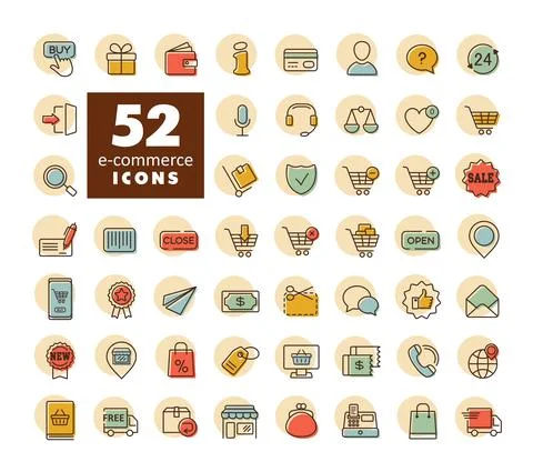 E-commerce set vector icons shopping and online Stock Illustration