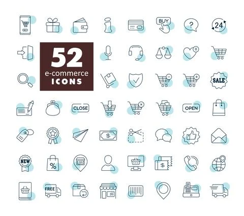 E-commerce set vector icons shopping and online Stock Illustration