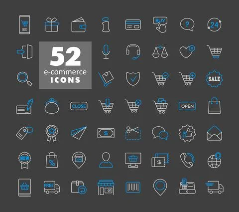 E-commerce set vector icons shopping and online Stock Illustration