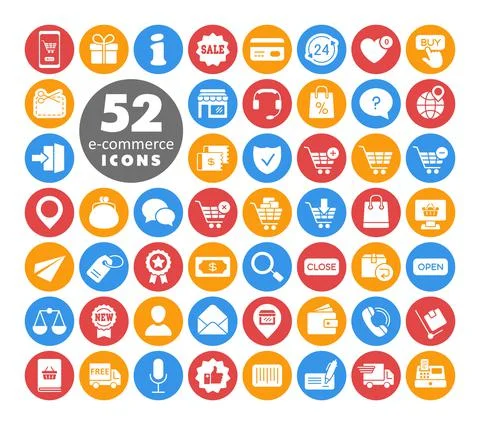 E-commerce set vector icons shopping and online Stock Illustration
