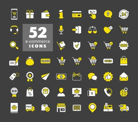 E-commerce set vector icons shopping and online Stock Illustration