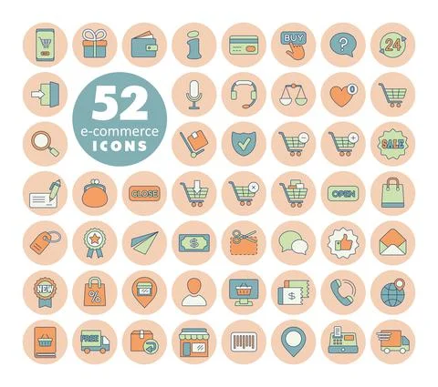 E-commerce set vector icons shopping and online Illustrazione stock