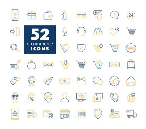 E-commerce set vector icons shopping and online Stock Illustration