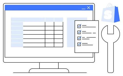 E-commerce Setup and Management with Spreadsheet and Checklist イラスト素材
