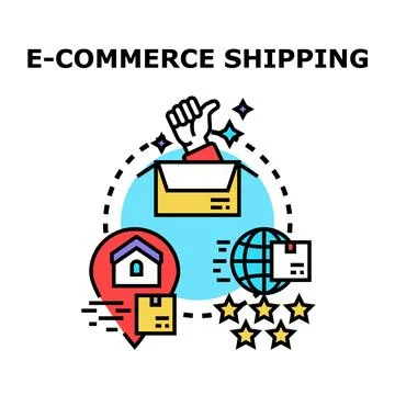 E commerce shipping logistics delivering packages worldwide 库存插图