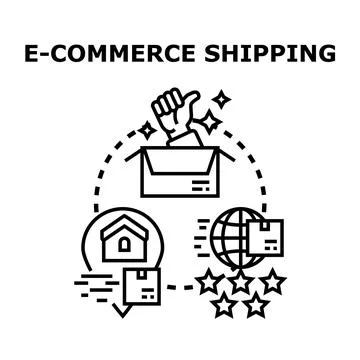 E commerce shipping logistics delivering packages worldwide Stock Illustration