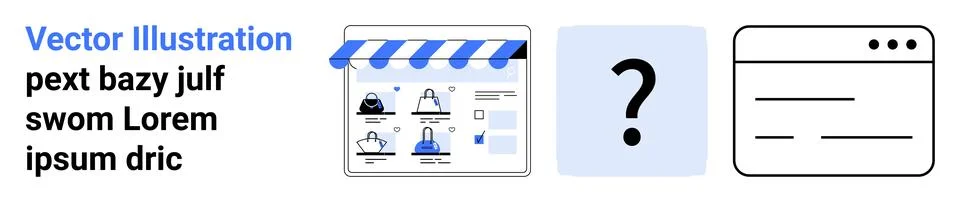 E-commerce shop front, question mark, webpage sketch for online business an.. Stock Illustration