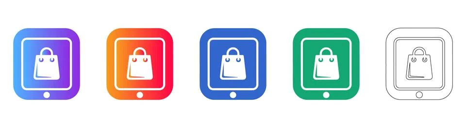 E commerce Shopping Bag Tablet Icon Set Stock Illustration