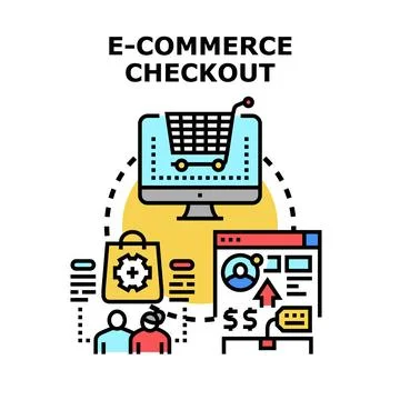E commerce shopping checkout process vector concept Stockillustratie