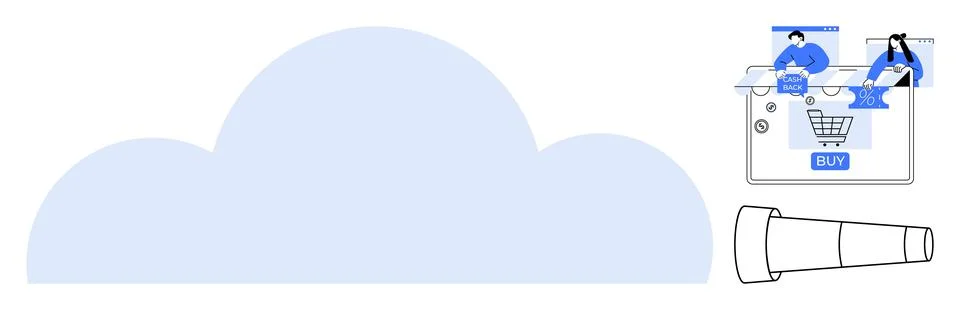 E-commerce Shopping with Cloud Storage and Collaboration Tools Featuring a .. Illustrazione stock
